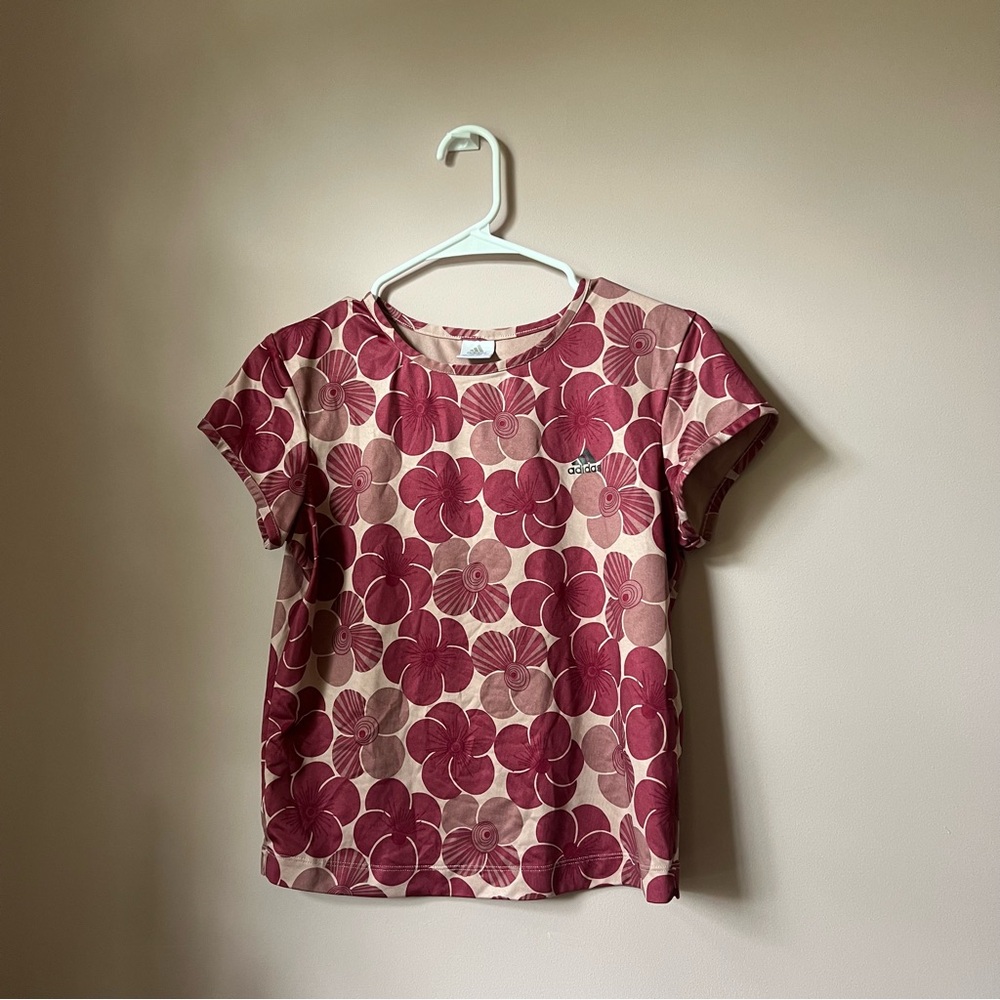Adidas Pink and Maroon Shortsleeve Athletic Top